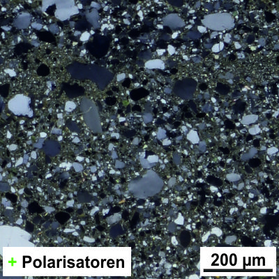 Dünnchliffpräparat eines Geschiebelehms zur Bestimmung der Minerale und Mineralanteile